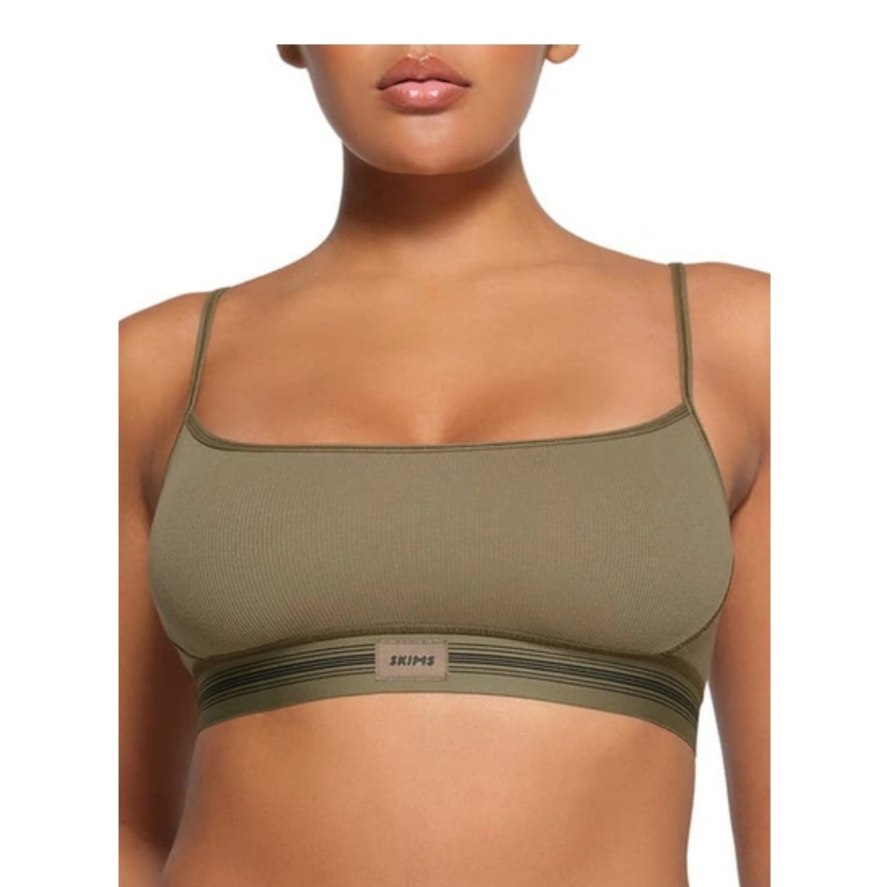 SKIMS Stretch Cotton Rib Scoop Bralette in Army